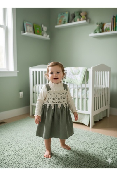 çilek bebe Baby Girl & Girl Child Green Robe Double Dress Set