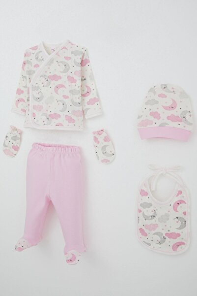 Breeze Baby Girl Hospital Release 5-Piece Sky-Themed Sleepy Moon Patterned 0-3 Months, Ecru