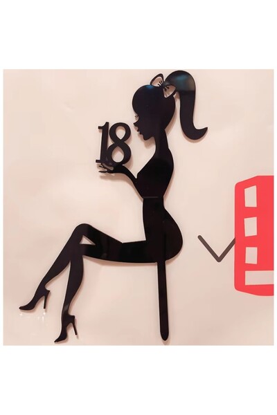 Flippy Decor pentru tort - Fată 18 ani, 16x11,5 cm, Negru
