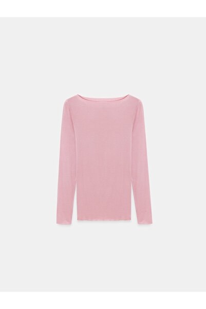 Dilvin 32122 Boat Neck Modal Cashmere Ultra Light Blouse-Rose
