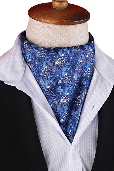 Kravatkolik Blue Watercolor Floral Pattern Men's Scarf Ascot K667