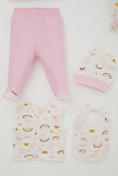 Breeze Baby Girl Hospital Release 8-Piece Set, Sky-Themed Cloud Pattern, 0-3 Months, Ecru