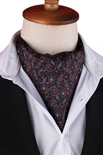 Kravatkolik Black Shawl Pattern Men's Scarf Ascot K665