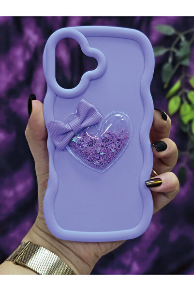 Magic Ring حافظة هاتف آيفون 16 متوافقة مع تصميم القلب والشريط اللامع بلون أرجواني
