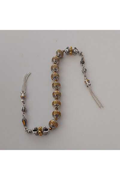 aytens Master Crafted Zamak Zaza Prayer Beads with Brass Inlay and Natural Stones - Special Design