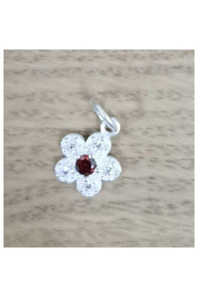 Jolie Silver 925 Silver Pendant, Jolie Silver, Flower Model with Stones, 0.9 g, 1 x 1 cm, Red