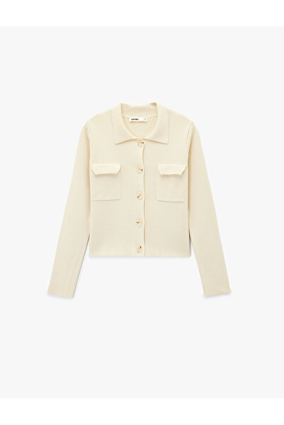 Koton Long Sleeve Buttoned Pocket Polo Neck Knitwear Cardigan