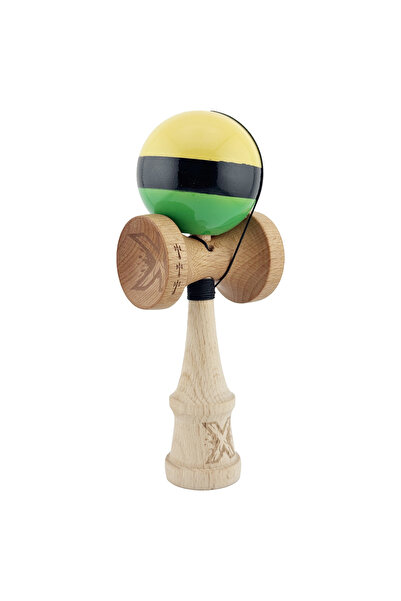 VİBE Kendama X, Super Sticky with Large Cups, Metal Bearing, Wooden 18 cm, String 55 cm, Yellow/Black/Green