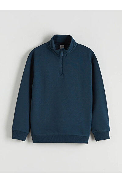 LC Waikiki LCW Kids Petrol Stand Collar Дебела мъжка блуза с качулка