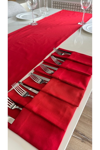 Decamor home 6 Pieces of Cotton Fabric Red Spoon Rest 10 X 24 cm