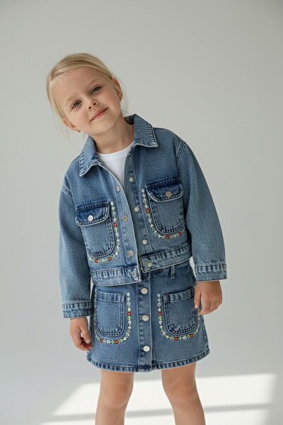 RONYPONY Set de fustă și jachetă din denim pentru fetiță, combinație elegantă din 2 piese