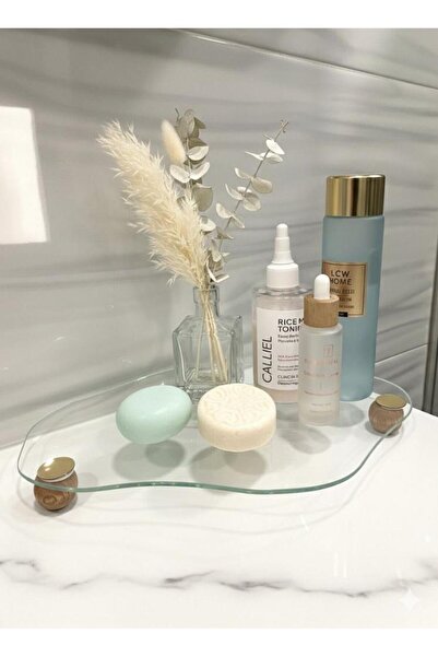 Mirsa Global Decorative Glass Organizer Bathroom Coffee Table Top Makeup Organizer Tray Model Ball Leg Glass Display Stand