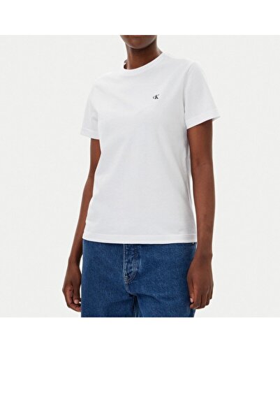 Calvin Klein - Tricou dama, culoare alb, 100% bumbac, logo brodat