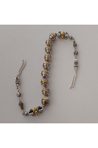 aytens Master Crafted Zamak Zaza Prayer Beads with Brass Inlay and Natural Stones - Special Design