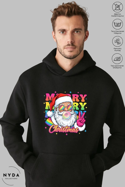 Nyda Collections هوديي للجنسين بأكمام طويلة سترة قطنية لعيد الميلاد مطبوع بغط...