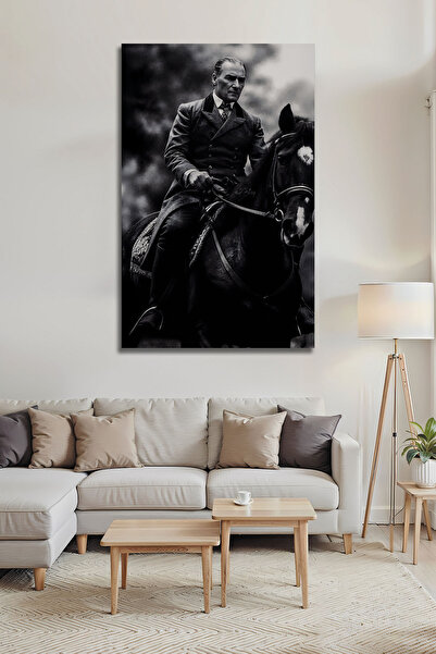 B&G DESIGN Mustafa Kemal Atatürk At Üzerinde Siyah Beyaz Parlak Fotoğraf Deko...