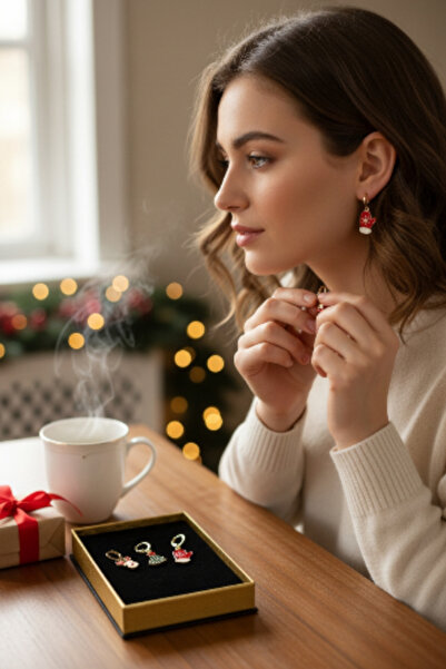 Alyas Aksesuar New Year Themed 3-Piece Enamel Earrings