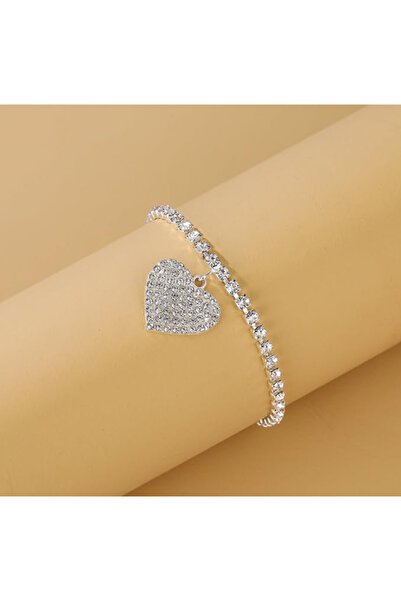 set.up Complete Zircon Stone Heart Model Silver Color Anklet