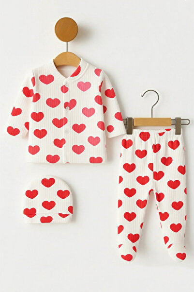 Lindakids Fitilli Kumaş % 100 Pamuk Sevimli Kalp Desenli Yenidoğan Bebek Zıbı...