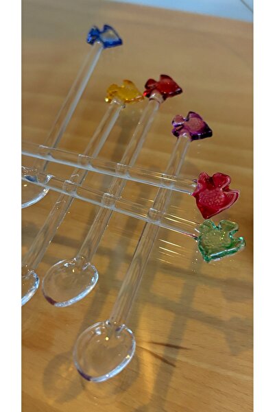 Kiri Kristal Cam 6’lı Balık Detaylı Mini Çay,Sunum Kaşığı