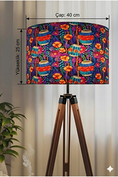 Otay Ev Dekorasyon Renkli Sepetler Desenli Dijital Baskı Kumaş Lambader Başlığı ( Sadece Başlık )