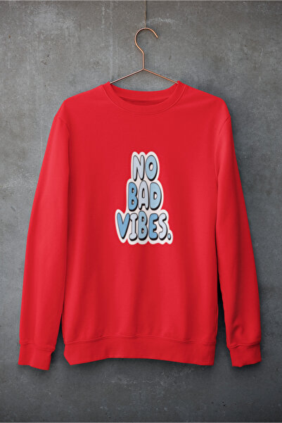 MG No Bad Vibes Printed Cotton Long Sleeve 3 Yarn Sha Fleece-Lined Nisex Sweatshirt