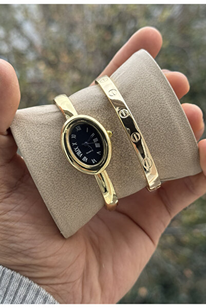 Tulpar ساعة يد نسائية بتصميم قيودي وعلبة بيضاوية عتيقة مع سوار هدية