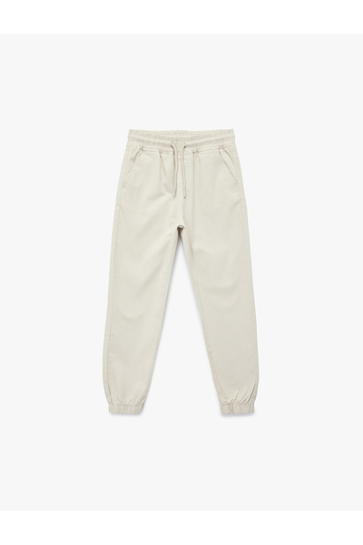 Koton Cotton Waist Tie Pocketed Jogger Gabardine Trousers