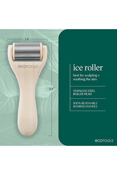 Ecotools Ice Roller Stainless Steel Cooling Roller for Face & Neck, Bamboo Handle, Cruelty-Free