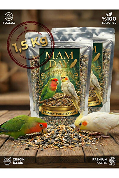 Mam Day Premium Tozsuz Paraket Sultan Cennet Papağanı Yemi 1,5 Kg Zengin İçerik