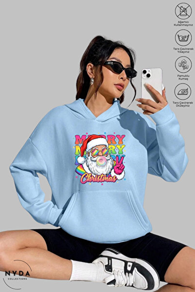 Nyda Collections هوديي للجنسين بأكمام طويلة سترة قطنية لعيد الميلاد مطبوع بغط...