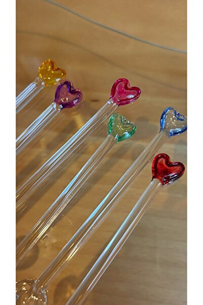Kiri Kristal Cam 6’lı Kalp Detaylı Mini Çay,Sunum Kaşığı