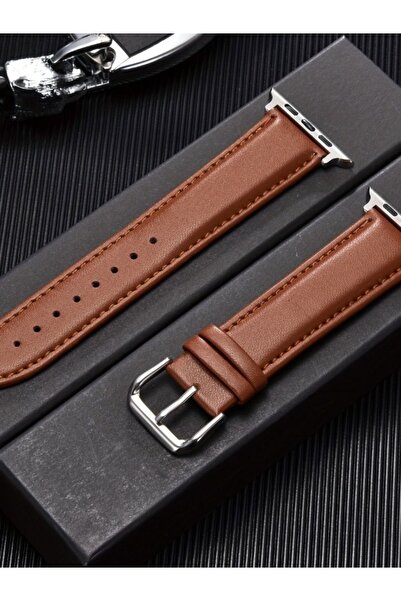 OEM Leather Strap for Apple Watch, Brown, Unisex, Compatible 42–45 mm, Series 1–9/SE/Ultra
