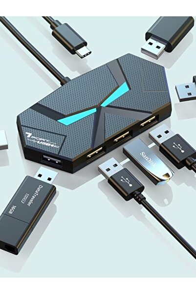 HUB USB-C with 7 USB 3.0 Ports, RGB Lighting, Super Speed ​​5Gbps, 30 cm cable – Black