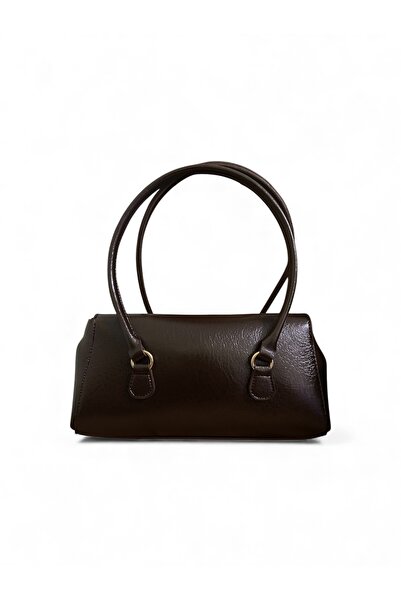 Melos Butik Women's Bitter Brown Baguette Leather Hand and Shoulder Bag with Lock Closure