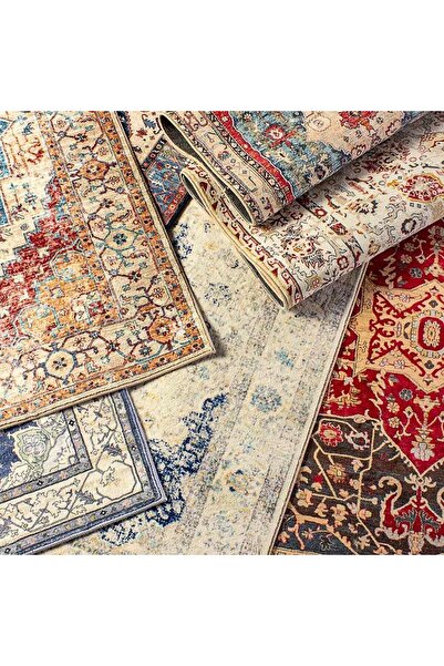 genric FFD Washable Vintage Area Rug 200x300cm - Non-Slip Low Pile (Beige)