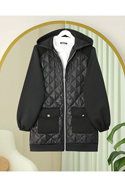 HİJABAYA Φούτερ Scuba με κουκούλα και τσέπες με καπιτονέ λεπτομέρεια στο μπρο...