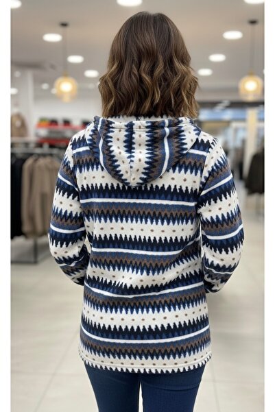 BİLGENS BUTİK Women's Ethnic Patterned Hooded Fleece Cardigan