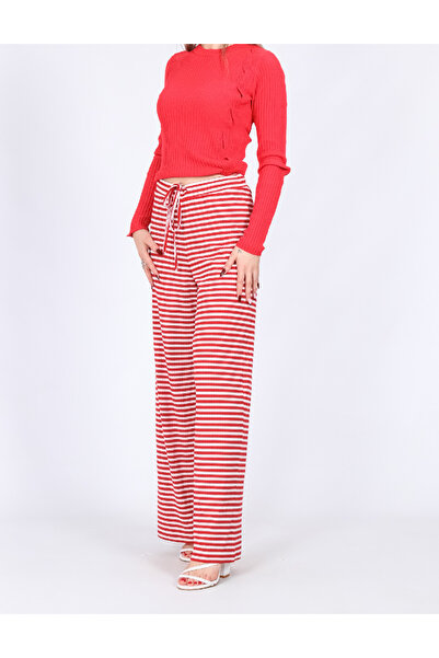 PIECES Pants, Red/White