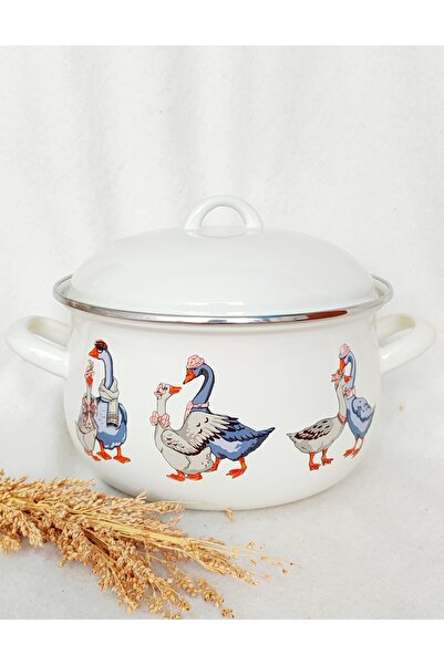 EBRULİEMAYE Goose Family Enamel Pot 5-Liter 24 cm Diameter Milk Yogurt Soup Pot