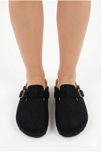 StWenn Women's Cork Sole Felted Comfort Model Winter Closed Front Felt Model Sabo Daily Comfortable Indoor Slippers