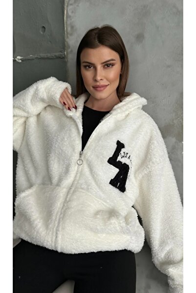 Vivessa Kapüşonlu Peluş Fermuarlı Yumoş Mont