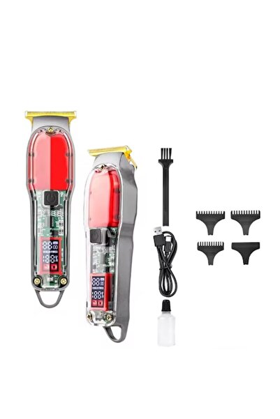 MeK Fine Professional Hair Clipper with LED Display, Steel Blade, USB Type-C Rechargeable, Red