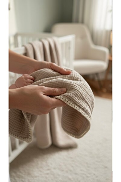 Heianmono Kids 4 Layer Shepherd Latte Color 100% Cotton Muslin Baby Blanket (100X120 cm)