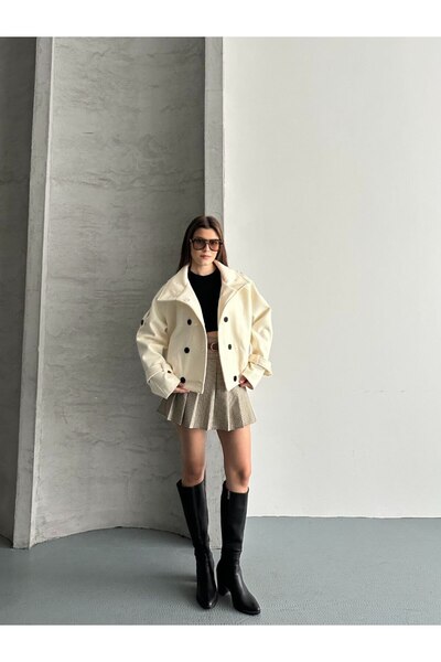 Lovely butik Double-Breasted Stand-Up Collar Short Coat Jacket