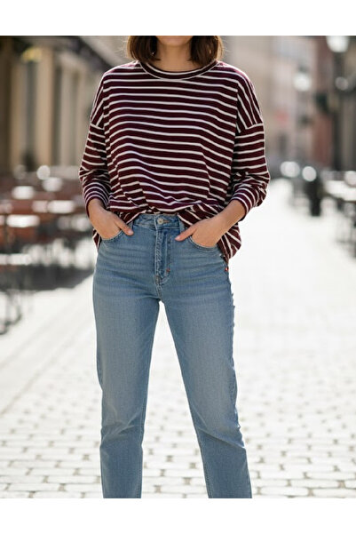 Evendi Oversize blouse, white/burgundy