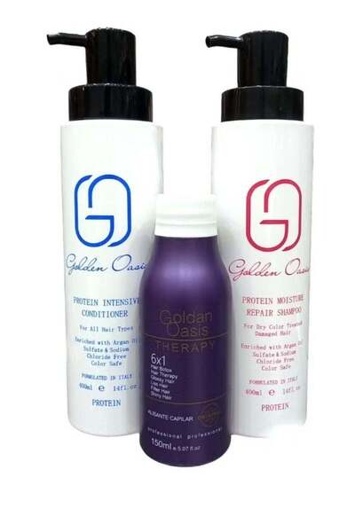 GOLDEN OASIS مجموعة بروتين ثيرابي ليس 150 مل + شامبو 400 مل + بلسم 400 مل