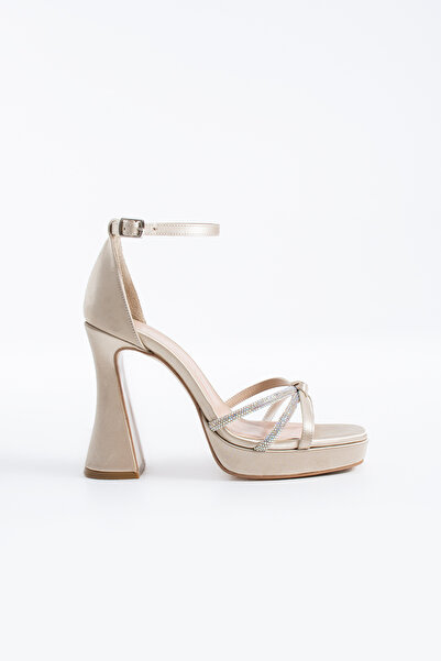 Siena Shoes Volenti Women's Stone Evening Dress Heeled Shoes Beige Satin