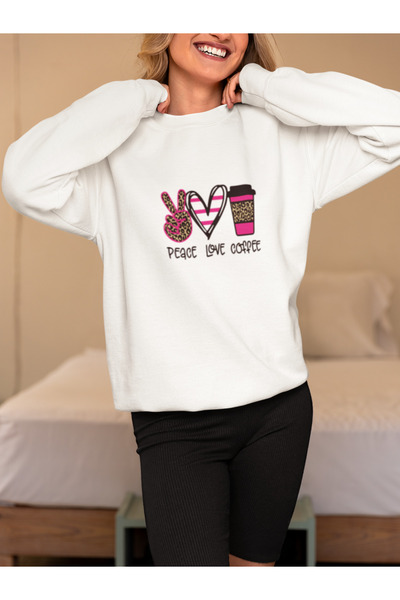 MG Peace Love Coffee Printed Cotton Long Sleeve 3 Thread Sha Fleece-Lined Name Sweatshirt