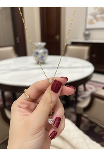 AUREVA Yshine Stainless Steel / Zircon Baguette and Heart Stone Y Necklace